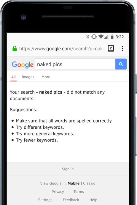 Android SPIN Google safe search