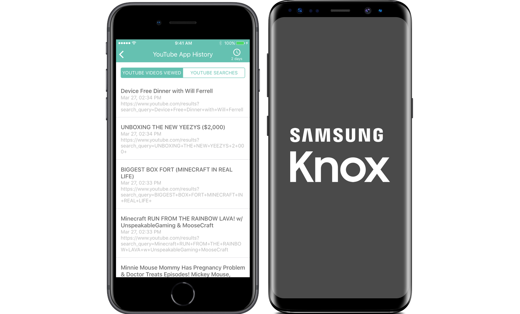 Samsung S8 - Knox + Apple Parent Mode YouTube History 2x
