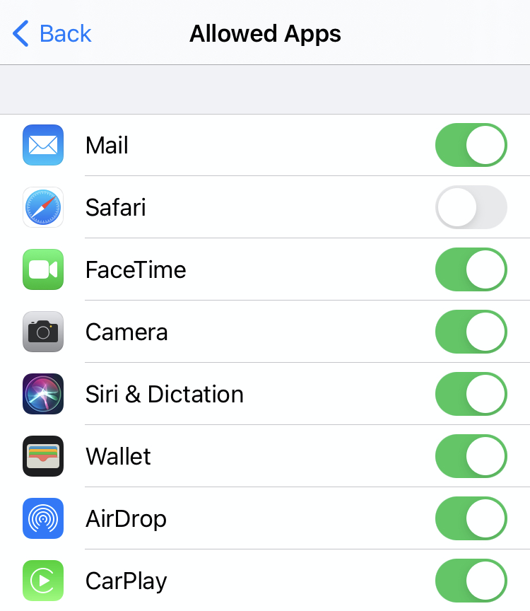 iOS block Safari