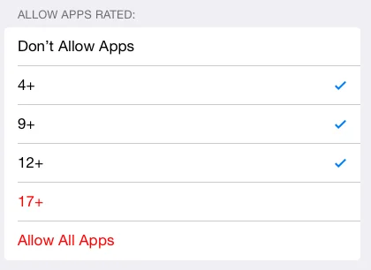 How to enable iOS Parental Controls App Age Restrictions