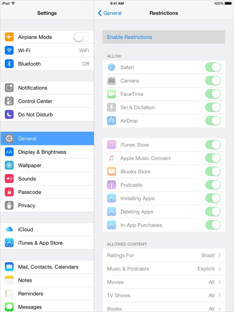 How to enable iOS Parental Controls ios8 restrictions